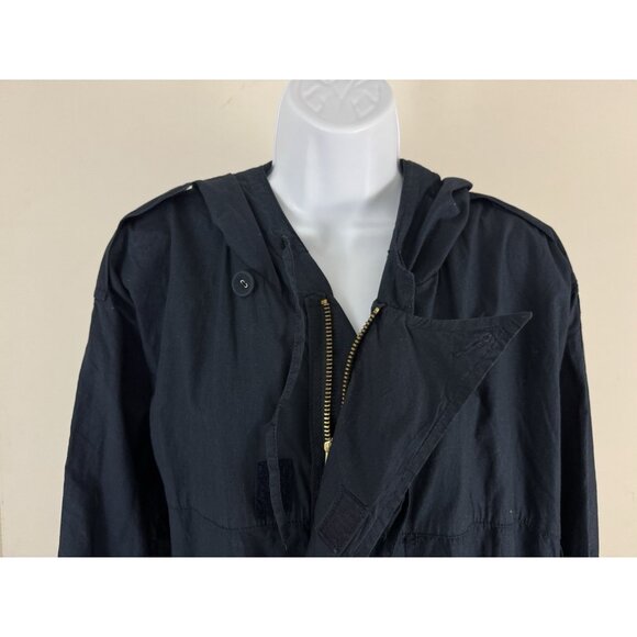 WHYRED Navy Cotton Hooded 3/4 Length Trench Coat Zip Close Sz 50 Women's XL - Picture 3 of 10